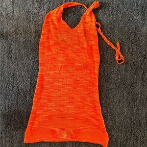 up and down orange knit coverup halter dress